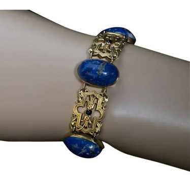 Belle Epoque Antique Lapis Lazuli Openwork Gold Br