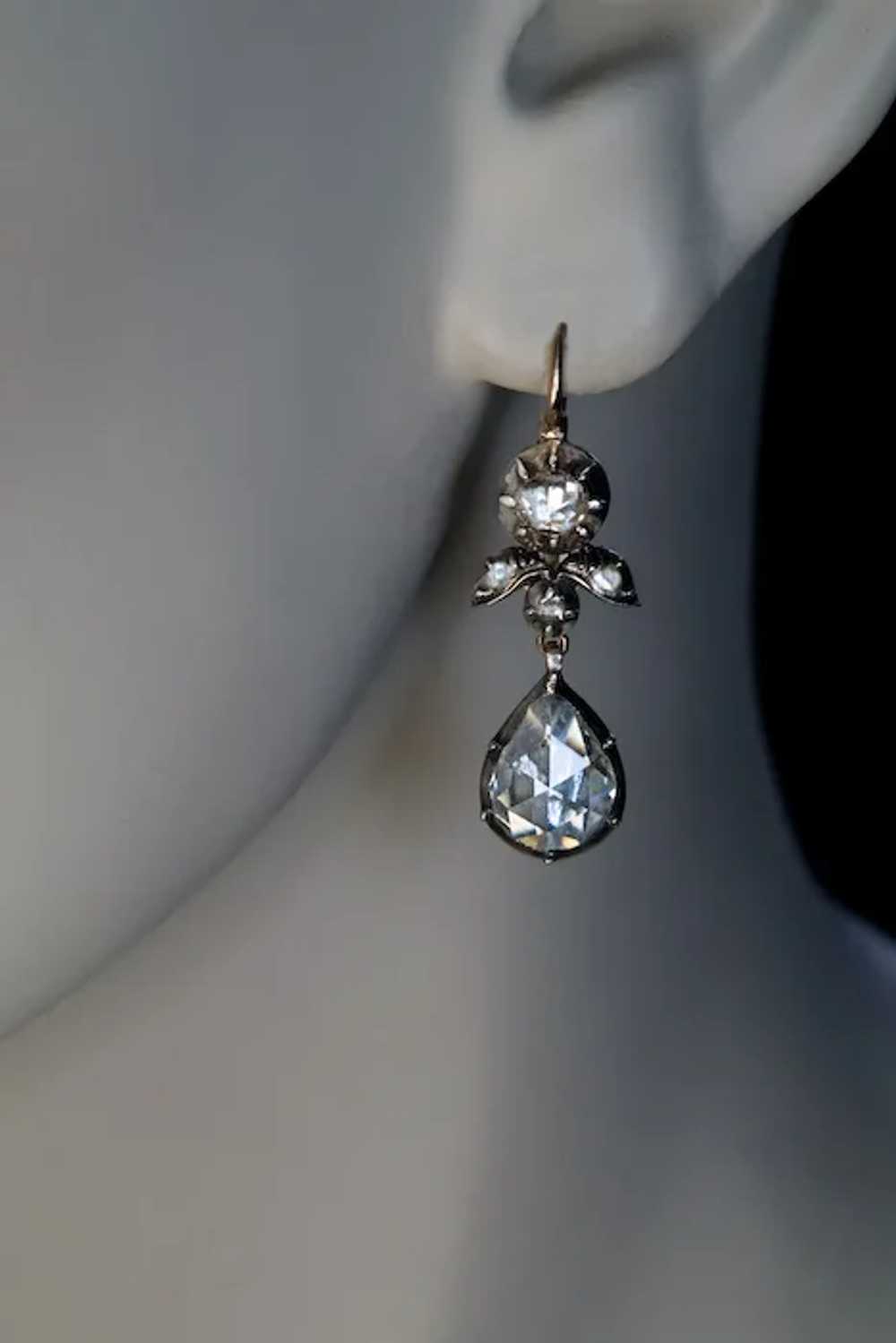 Rare Antique Georgian Era Rose Cut Diamond Earrin… - image 3