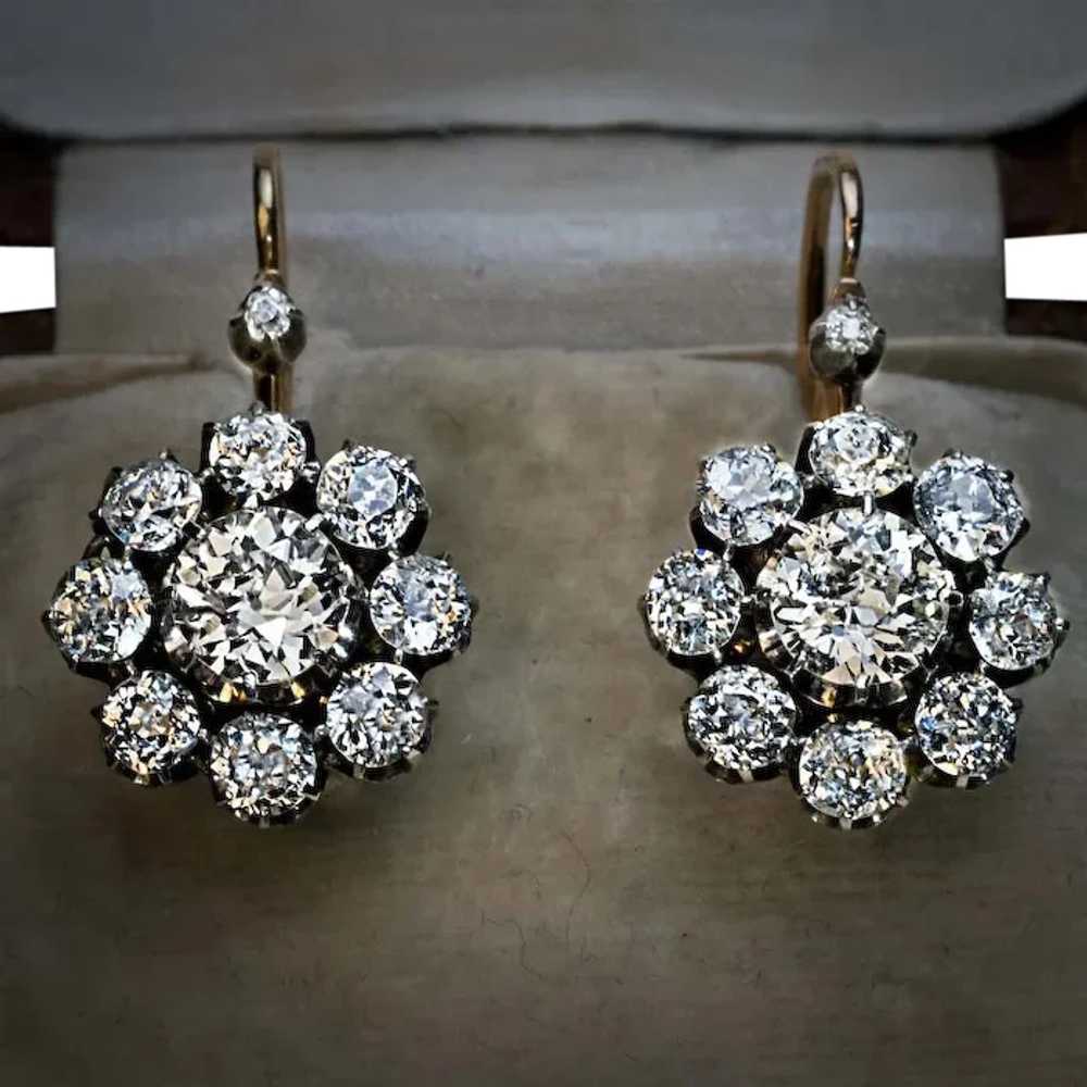 Antique Russian 4.28 Ct Diamond Cluster Earrings - image 1