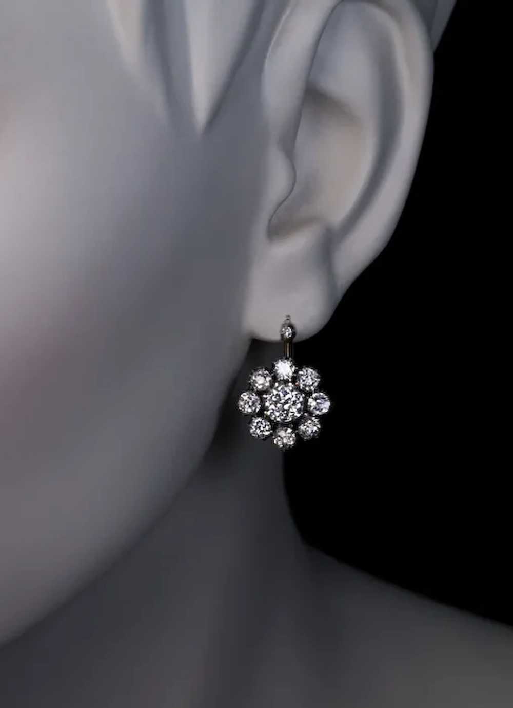 Antique Russian 4.28 Ct Diamond Cluster Earrings - image 3