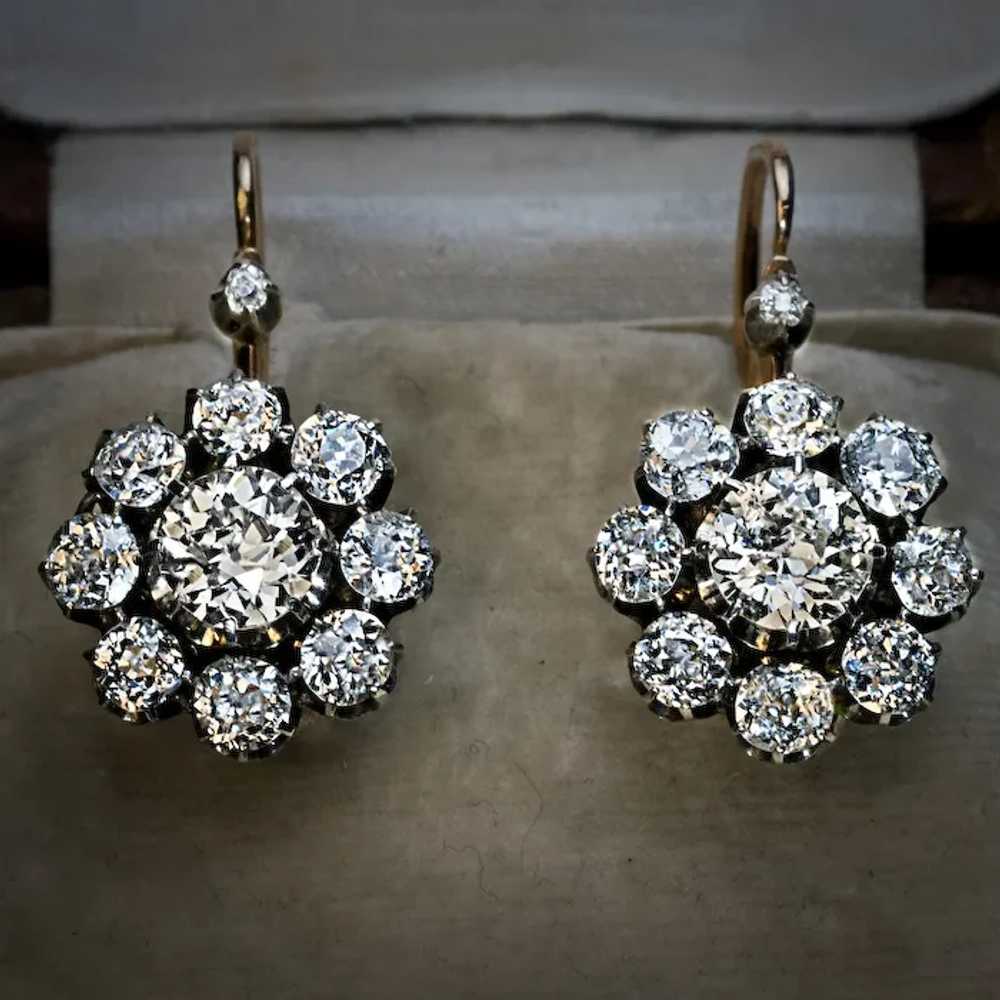 Antique Russian 4.28 Ct Diamond Cluster Earrings - image 4