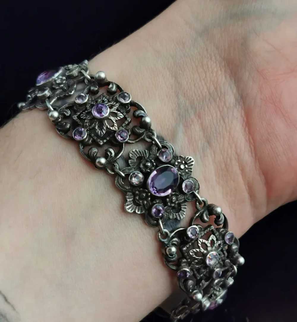 Antique Arts and Crafts silver and Amethyst brace… - image 12