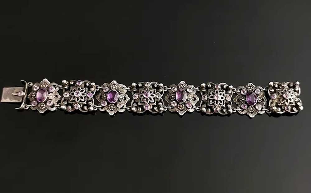 Antique Arts and Crafts silver and Amethyst brace… - image 2