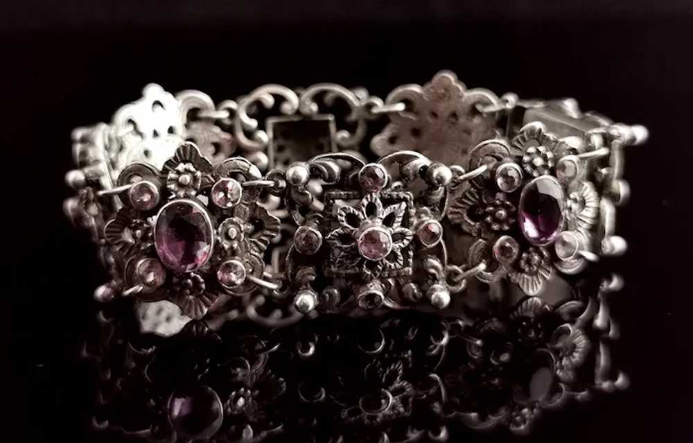Antique Arts and Crafts silver and Amethyst brace… - image 3