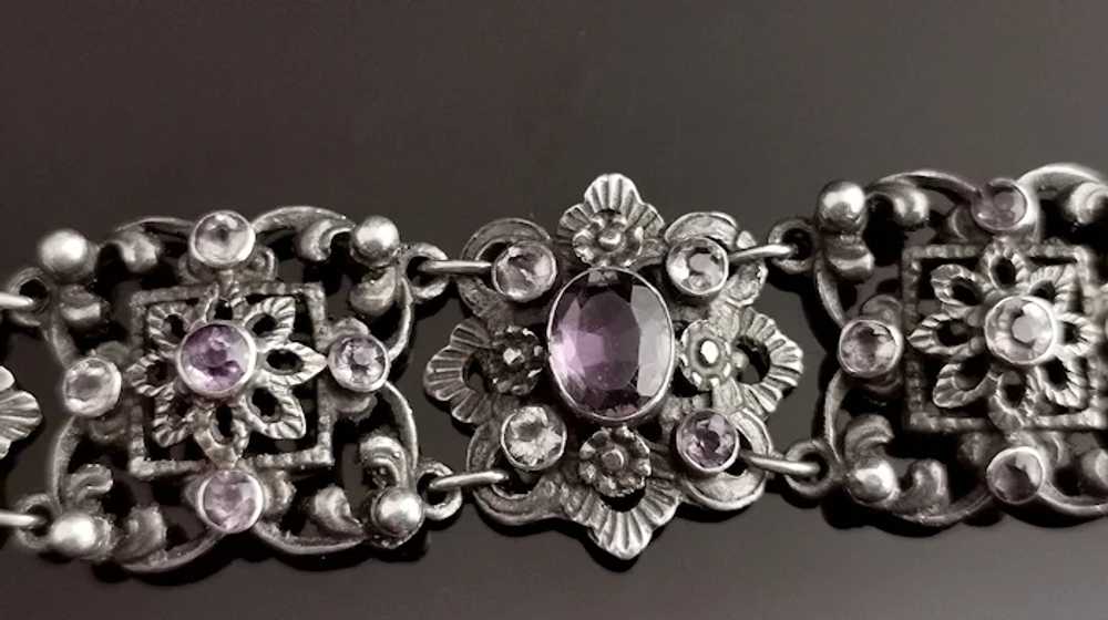 Antique Arts and Crafts silver and Amethyst brace… - image 5