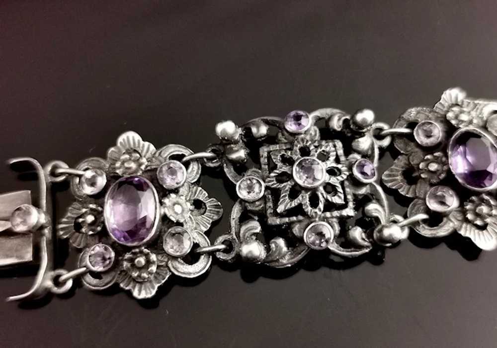 Antique Arts and Crafts silver and Amethyst brace… - image 7