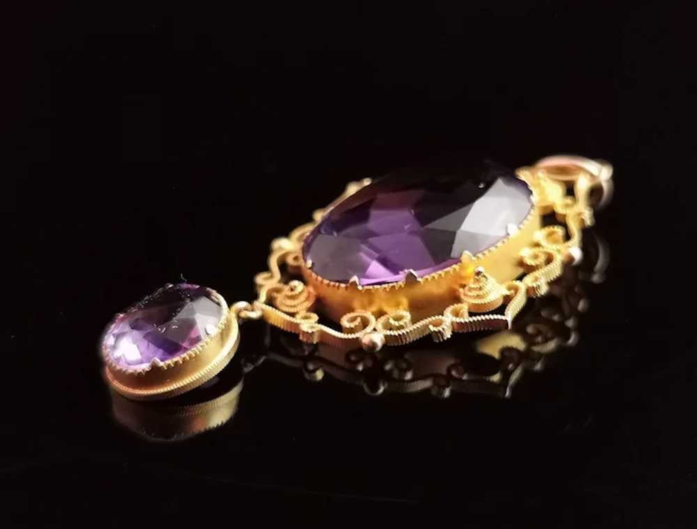 Antique Victorian Amethyst drop pendant, 18k gold… - image 10