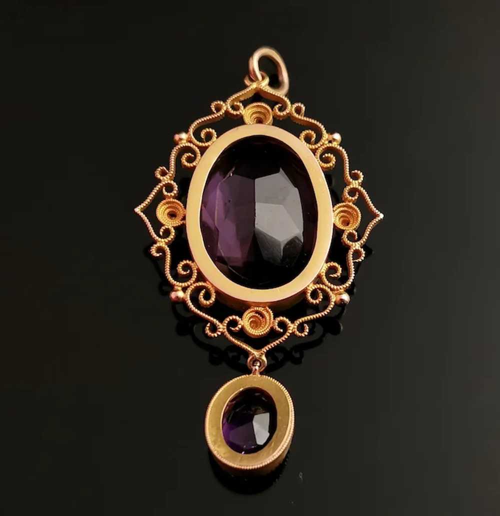 Antique Victorian Amethyst drop pendant, 18k gold… - image 9
