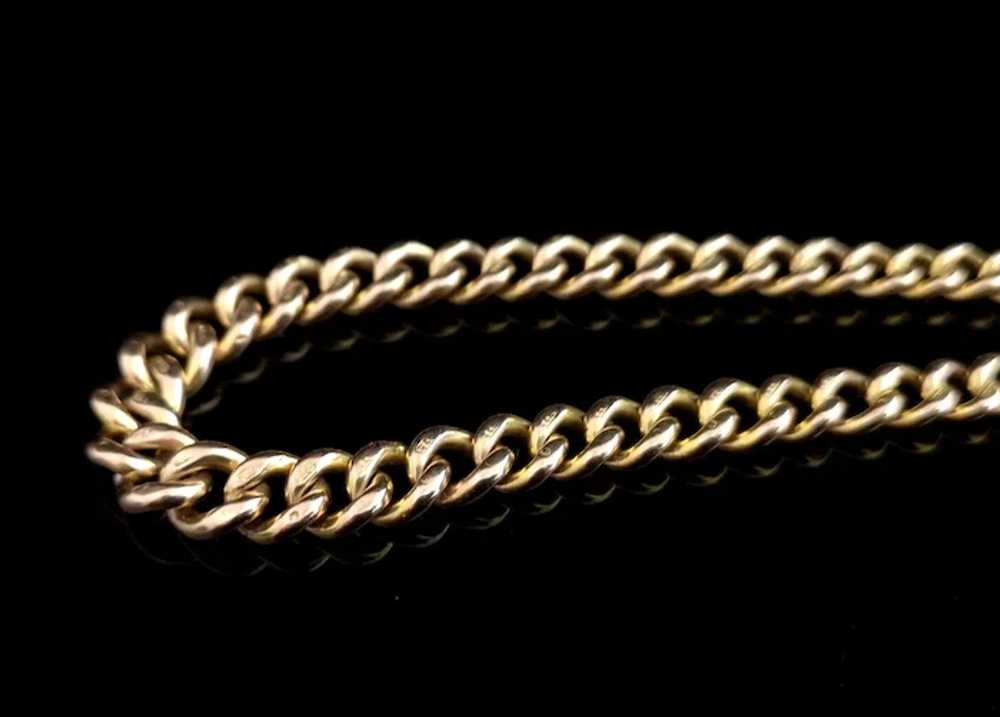 Antique 9ct gold curb link bracelet, heart padloc… - image 3