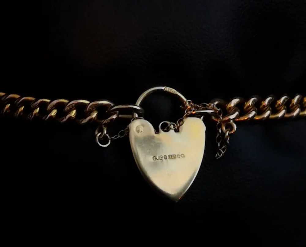 Antique 9ct gold curb link bracelet, heart padloc… - image 8