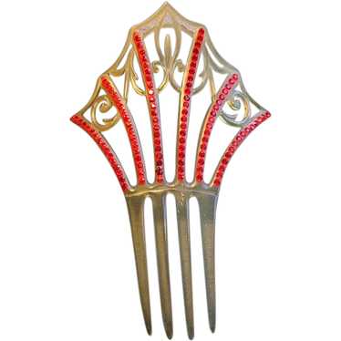 Art Deco Comb with Red Rhinestones - image 1