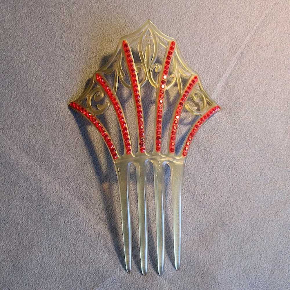 Art Deco Comb with Red Rhinestones - image 2