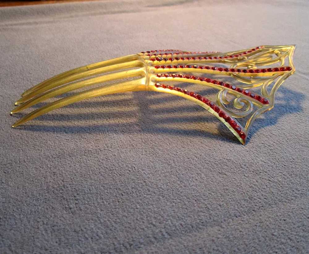 Art Deco Comb with Red Rhinestones - image 3