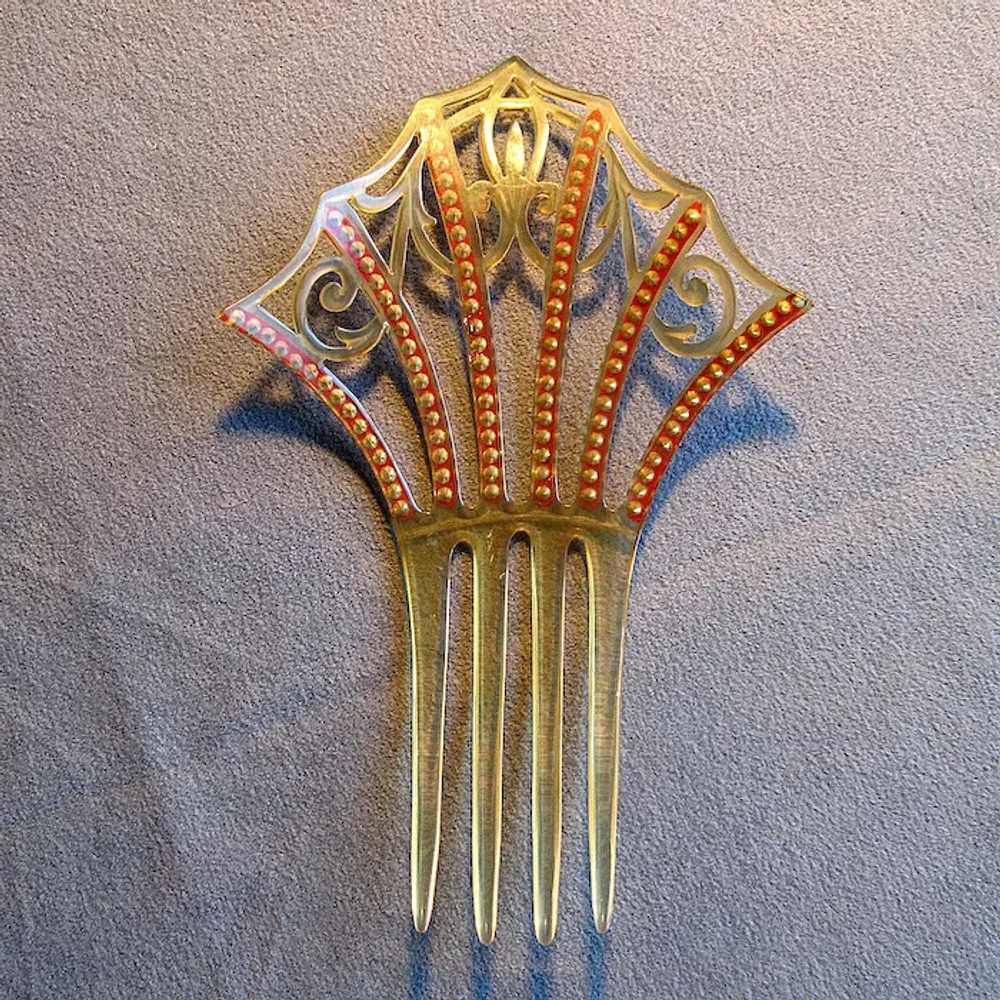 Art Deco Comb with Red Rhinestones - image 4