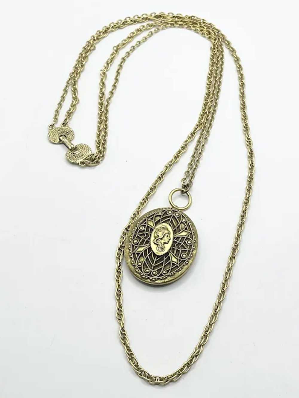 Vintage Double Chain Portrait Pendant Necklace - image 4