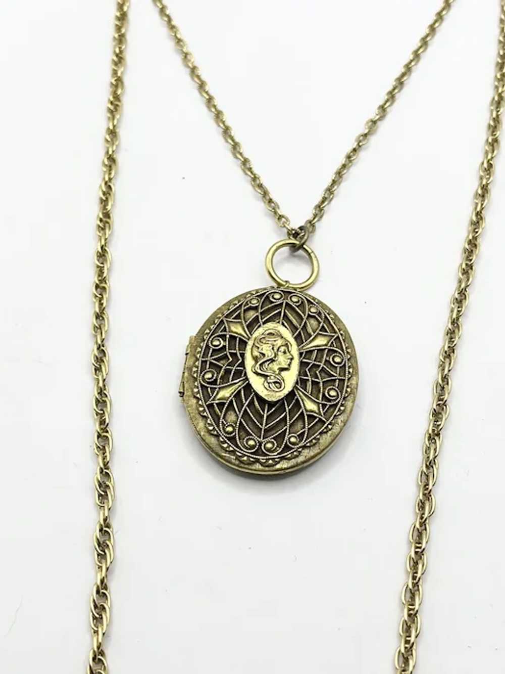 Vintage Double Chain Portrait Pendant Necklace - image 6