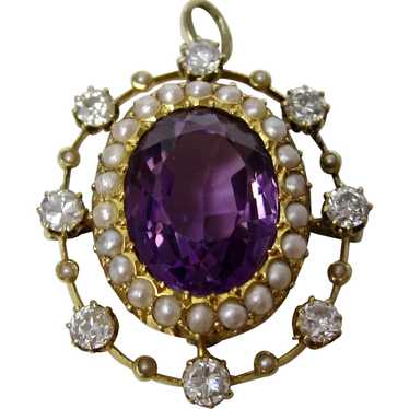 Antique Victorian Amethyst Seed Pearl Diamond Engl