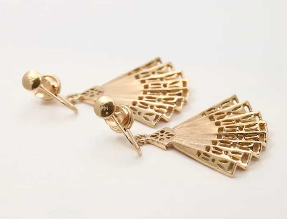 Vintage Folding Fan 14K Yellow Gold Earrings - image 6