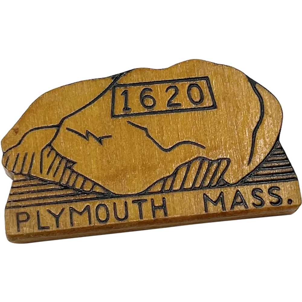 Vintage Wood Plymouth Mass. 1620 Rock Souvenir Br… - image 1