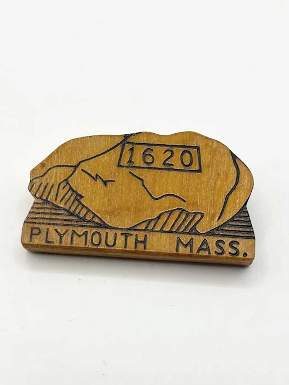 Vintage Wood Plymouth Mass. 1620 Rock Souvenir Br… - image 2