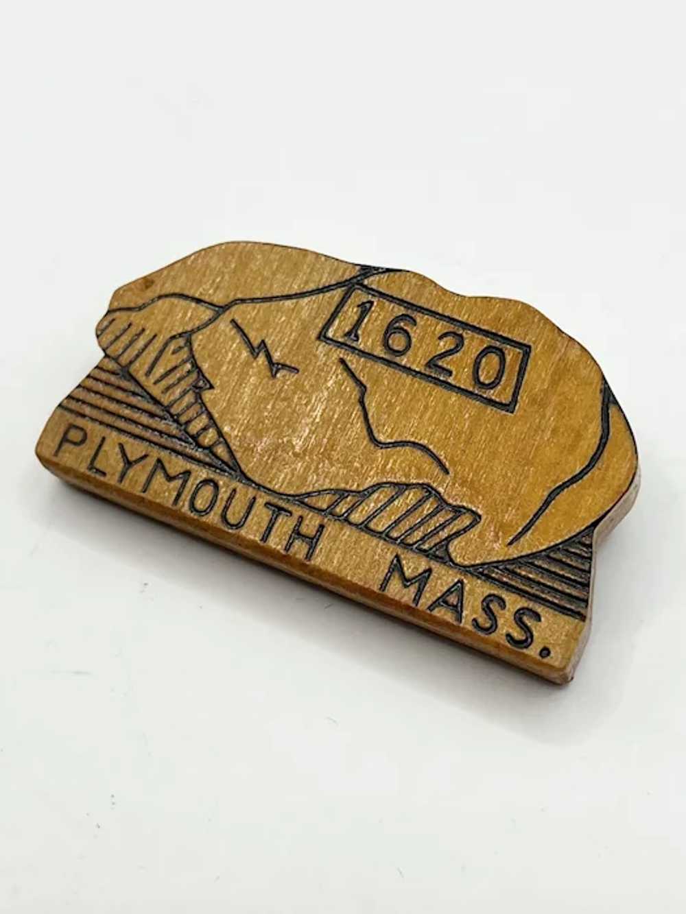 Vintage Wood Plymouth Mass. 1620 Rock Souvenir Br… - image 3