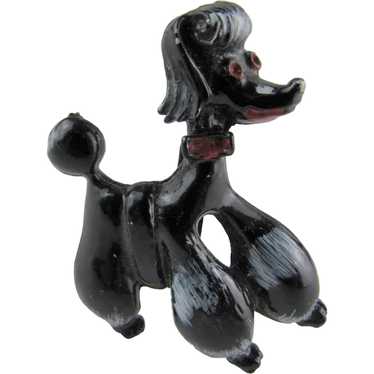 Perky Petite Black Enamelled Poodle With Red Acce… - image 1