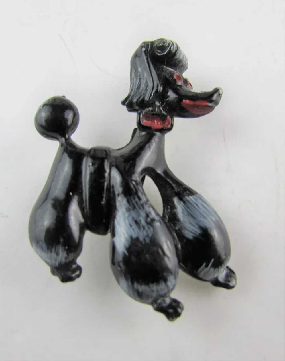 Perky Petite Black Enamelled Poodle With Red Acce… - image 2