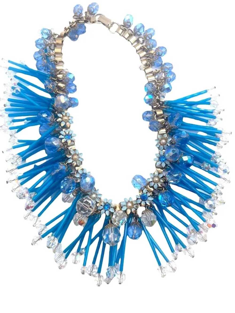 Vintage Turquoise Blue Tube Bead, Crystal Bead En… - image 2