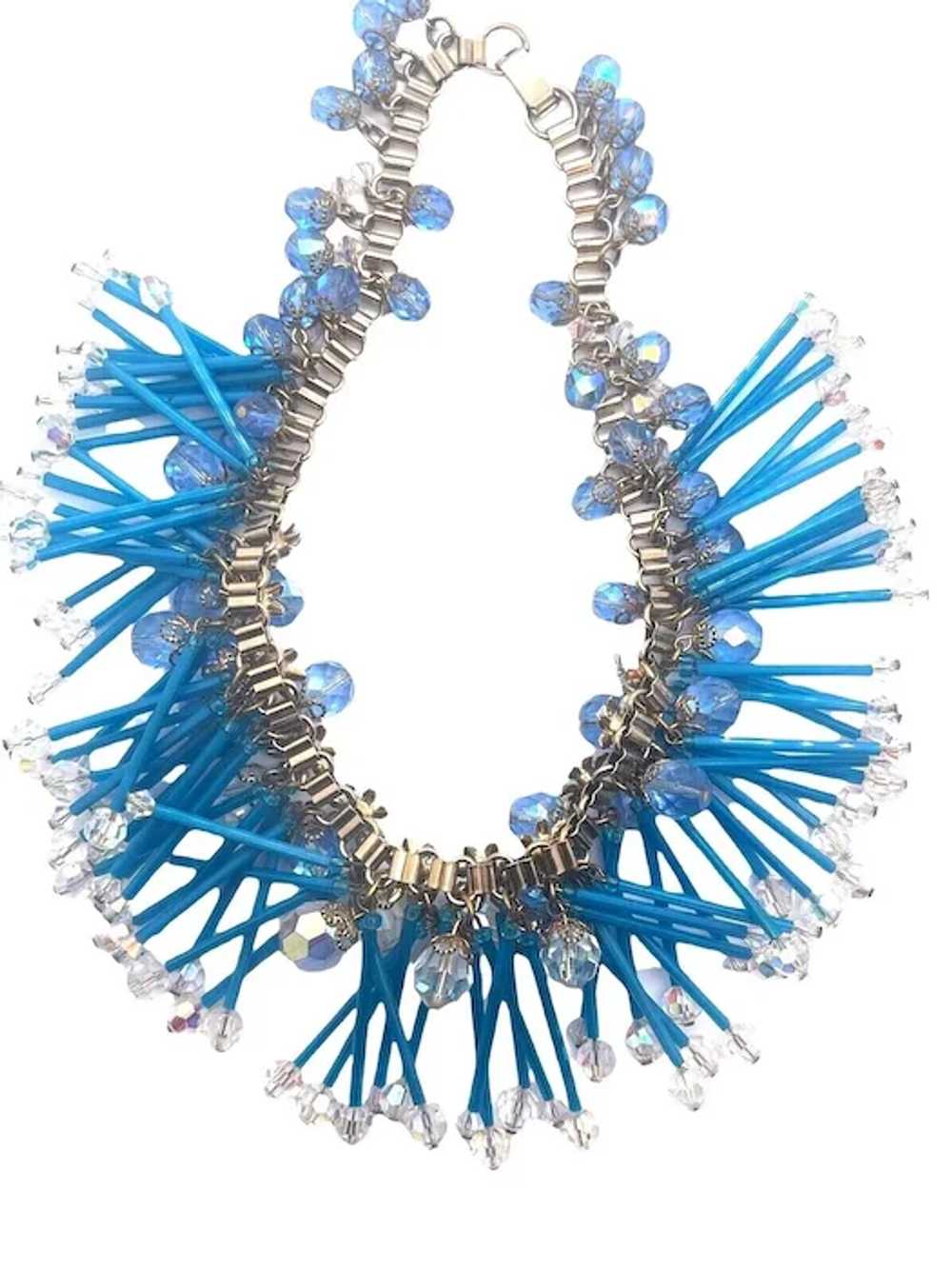Vintage Turquoise Blue Tube Bead, Crystal Bead En… - image 4