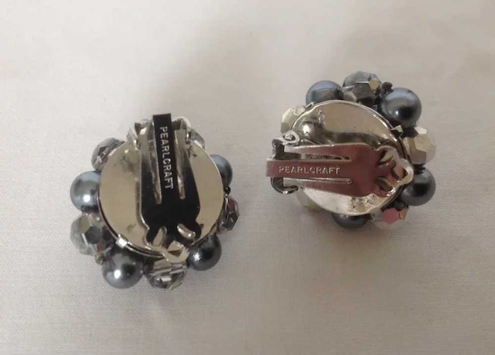 VIntage Pearlcraft Gray Bead Cluster Clip Earrings - image 3