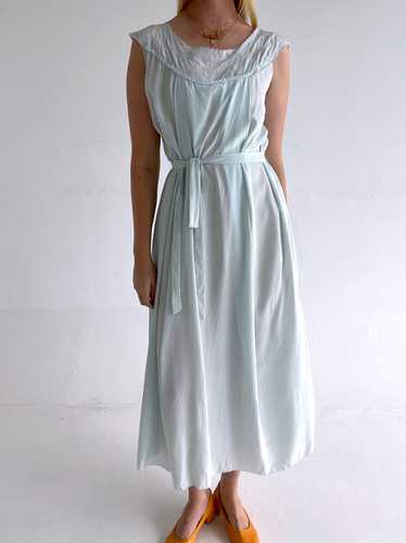 1930's Baby Blue Silk Dress with Pink and Blue Fl… - image 1