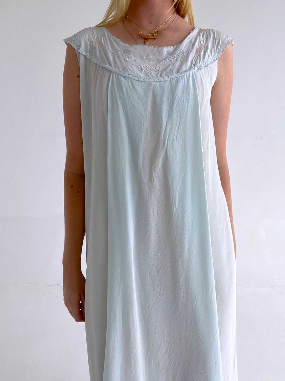 1930's Baby Blue Silk Dress with Pink and Blue Fl… - image 2