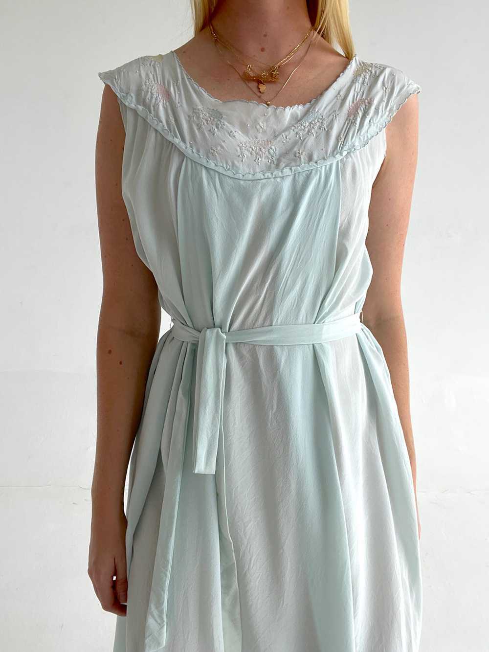 1930's Baby Blue Silk Dress with Pink and Blue Fl… - image 3