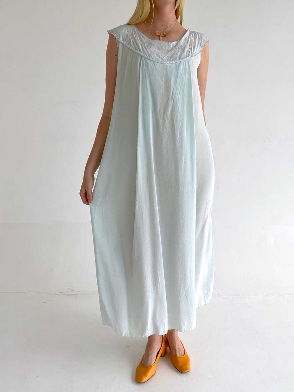 1930's Baby Blue Silk Dress with Pink and Blue Fl… - image 5