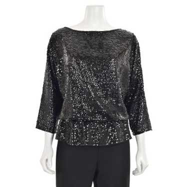 St. John Knits Black Sequin Blouson Blouse