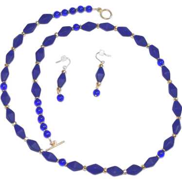 Cobalt Blue and Gold Necklace and Earrings