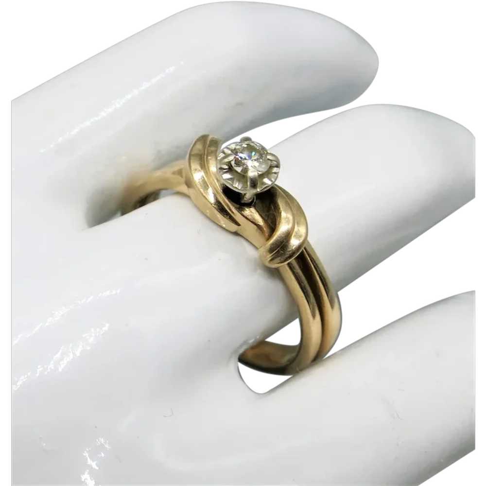 VINTAGE  14K Yellow Gold Wedding Set with Diamond… - image 1