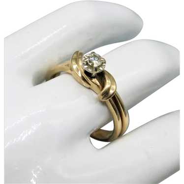 VINTAGE  14K Yellow Gold Wedding Set with Diamond… - image 1