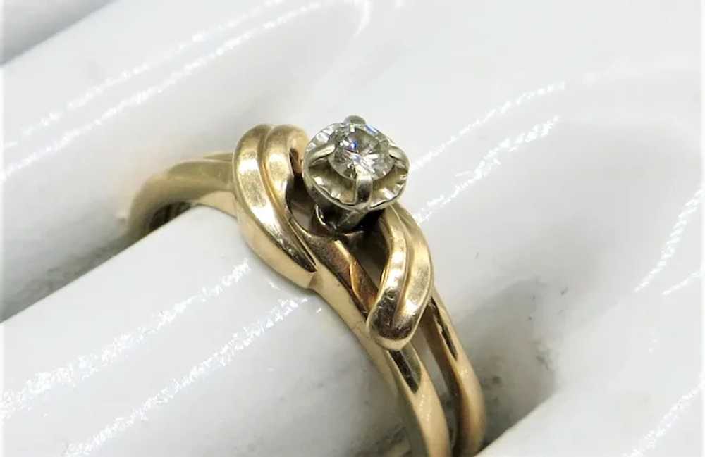 VINTAGE  14K Yellow Gold Wedding Set with Diamond… - image 3