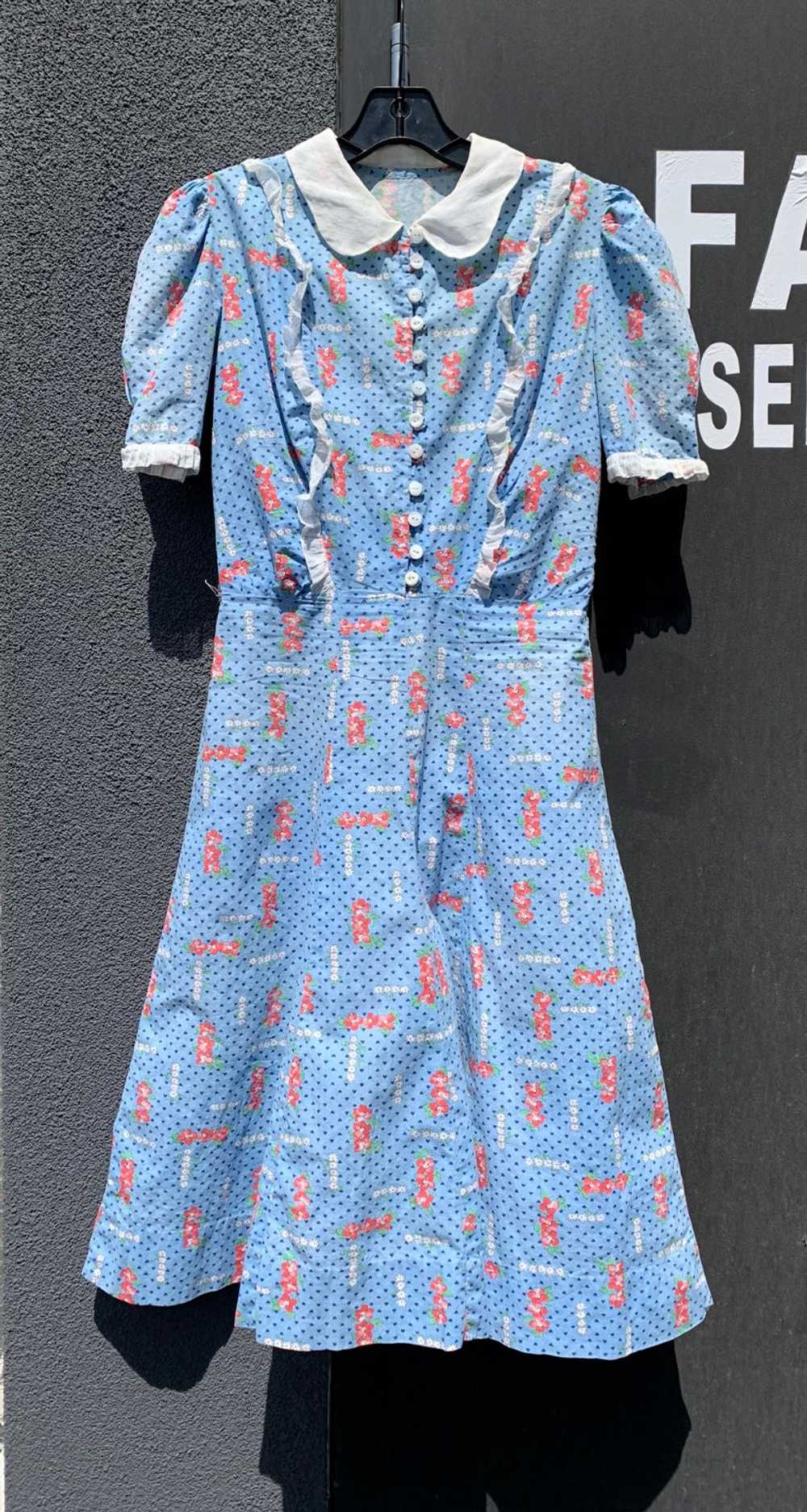 Late 30s Cotton Printed Dress / Size XS - image 1