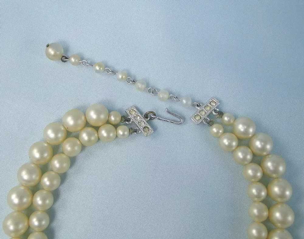 Vintage Faux Pearl Necklace 2-Strand - image 2