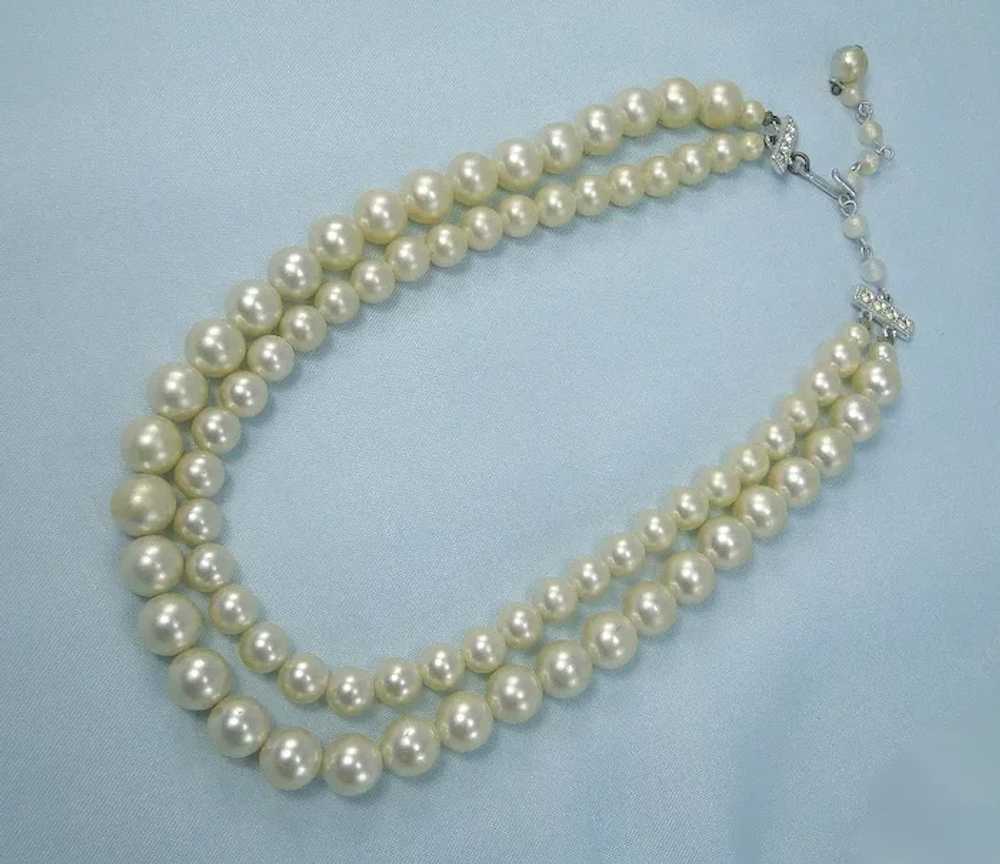 Vintage Faux Pearl Necklace 2-Strand - image 3