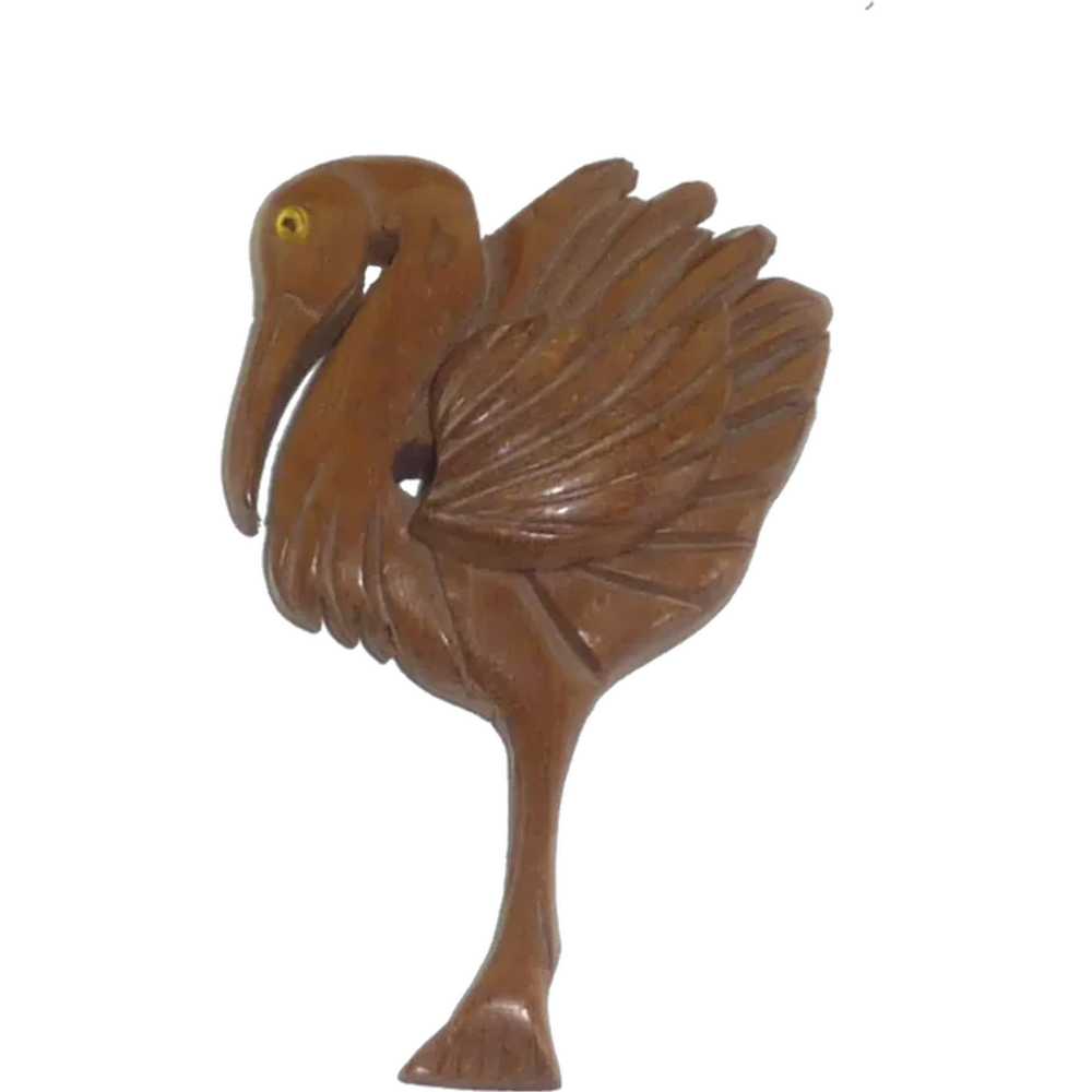 Large Wooden Carved Stork Pin - image 1