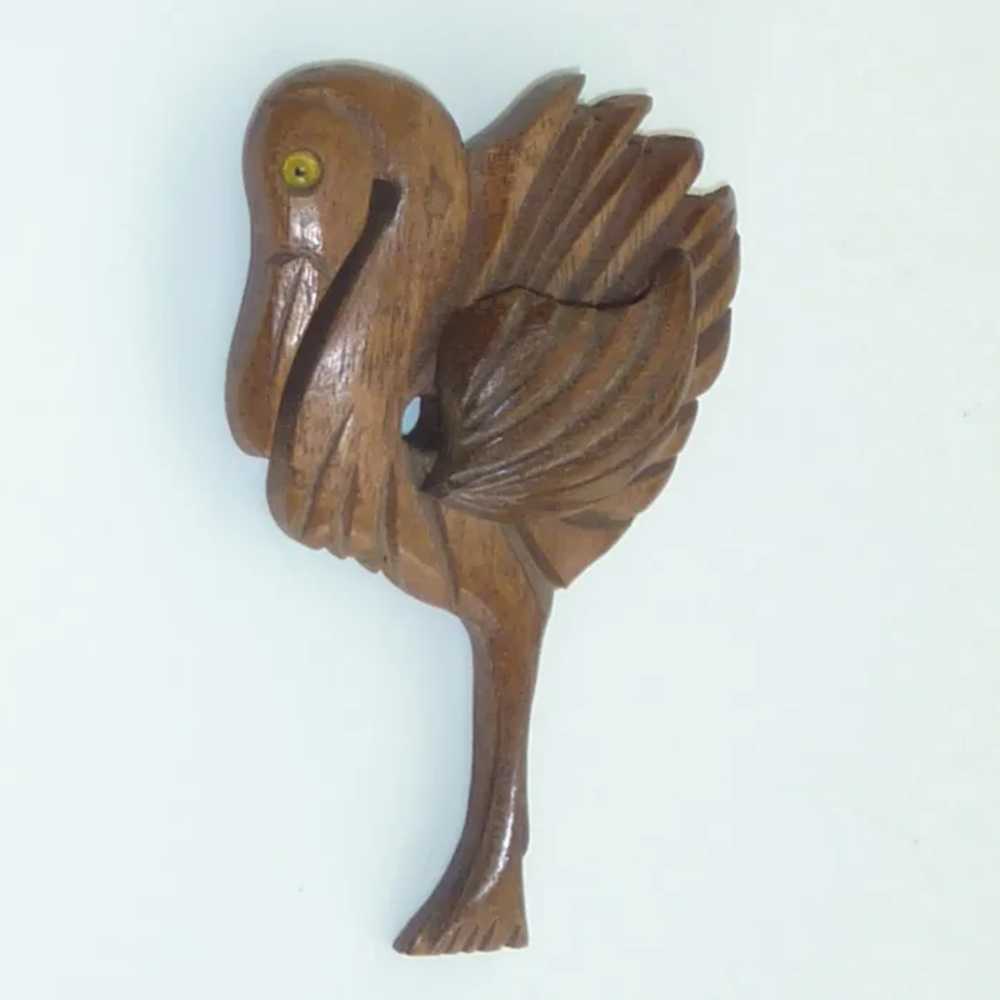 Large Wooden Carved Stork Pin - image 3