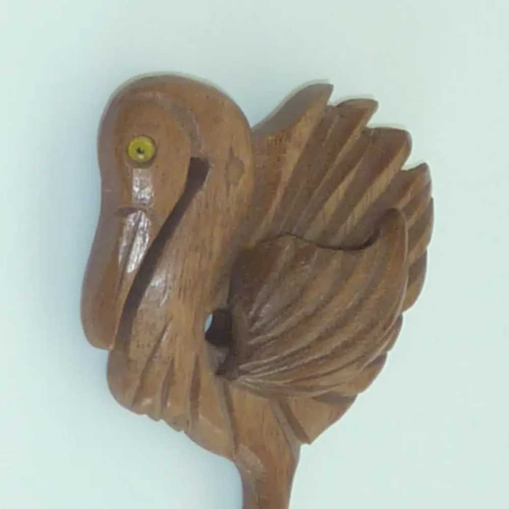 Large Wooden Carved Stork Pin - image 4