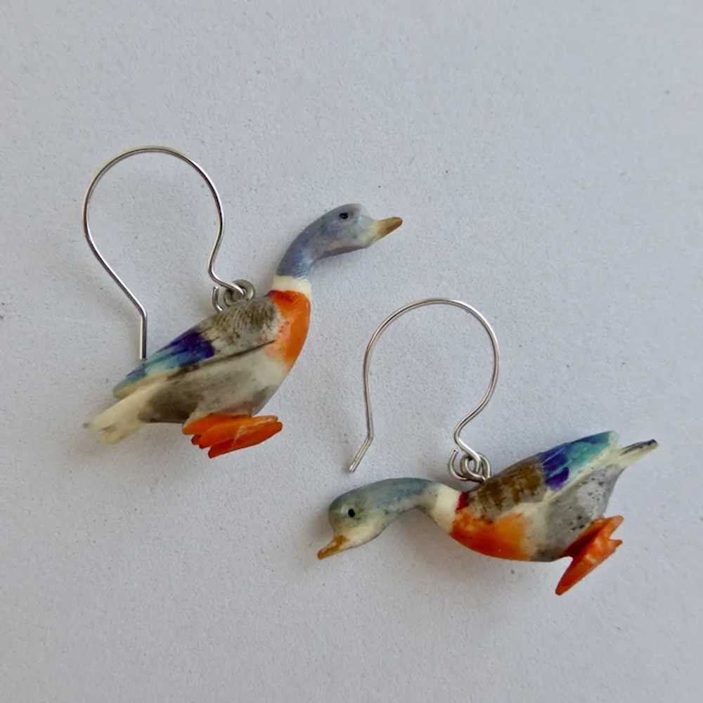 Vintage Hand Painted Colorful Celluloid Geese Ear… - image 3