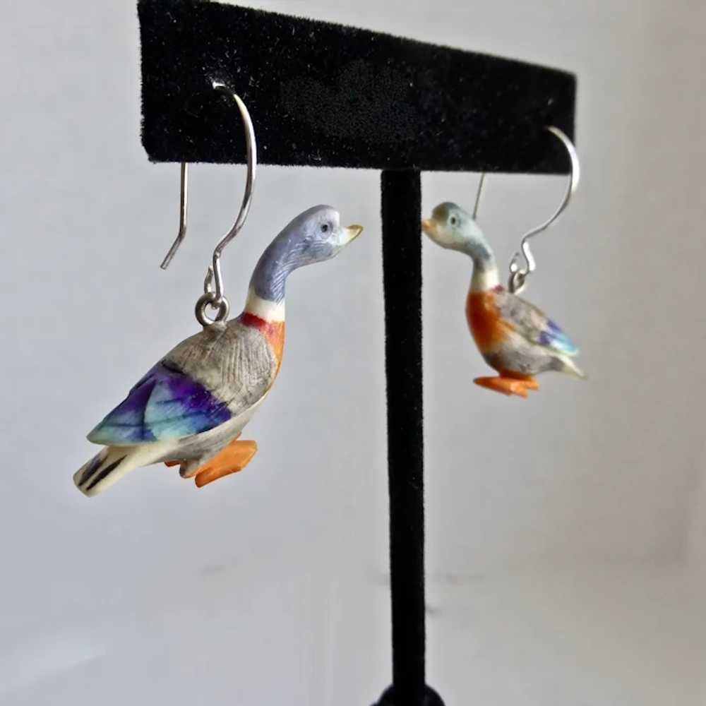 Vintage Hand Painted Colorful Celluloid Geese Ear… - image 4