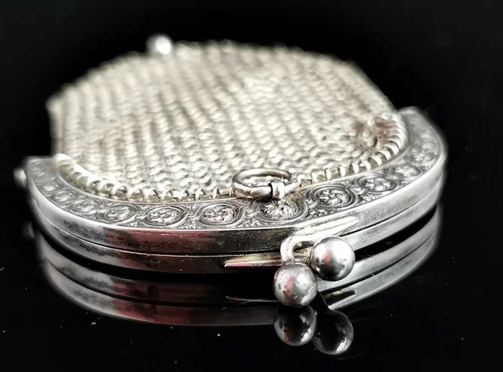 Antique silver Chatelaine purse, coin purse, 800 … - image 10