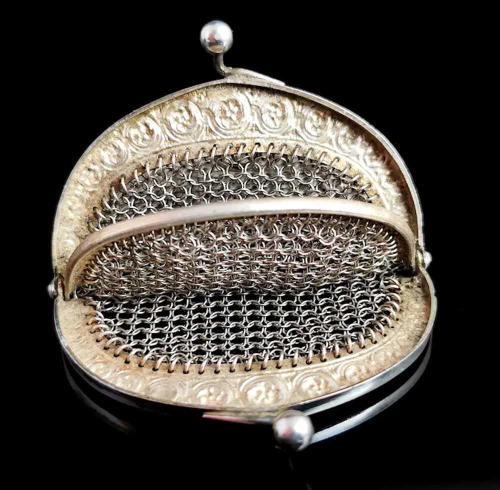 Antique silver Chatelaine purse, coin purse, 800 … - image 11