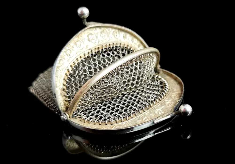 Antique silver Chatelaine purse, coin purse, 800 … - image 12